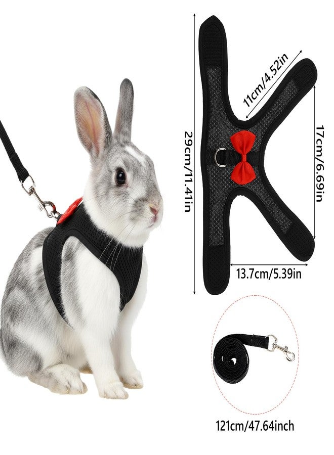 Elegaperma Rabbit Harness and Leash Set, Easily Adjustable Rabbit Harnesss Leash for Small Animals, Rabbits Harness and Leashes for Proof Safely Walking Cute Bow Vest and Leashes, Black, Small - Image 2